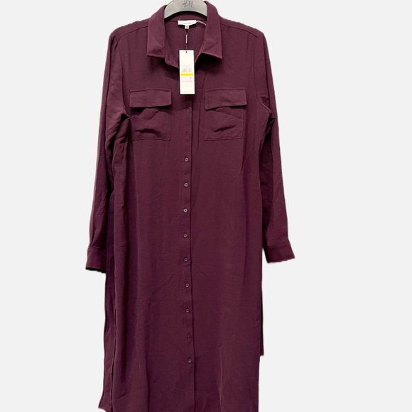 NWT! Calvin Klein Women's Belted Shirtdress - Aubergine Medium - Picture 2 of 6